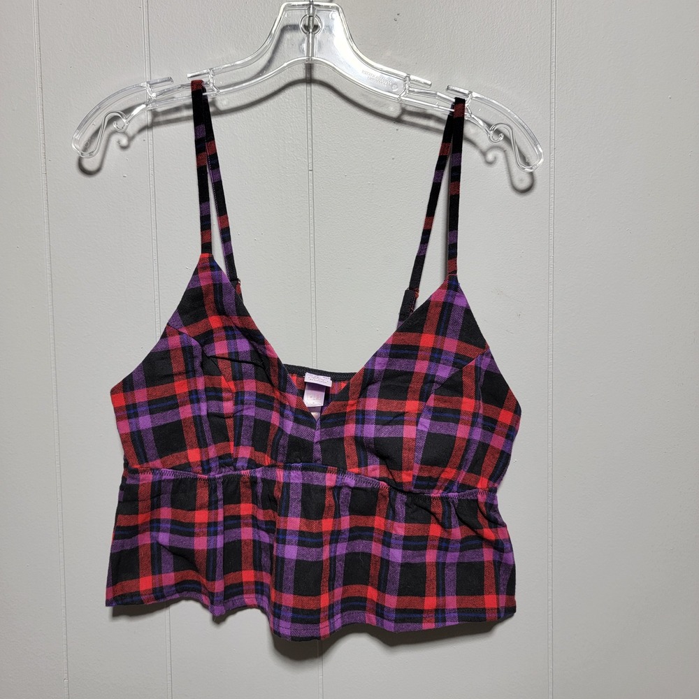 Savage X Fenty Rihanna Plaid Crop Top Red Purple Black‎ Camisole Medium SS1